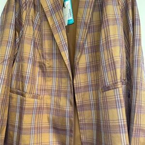 Skies Are Blue Curvy Plaid Blazer in Brown and Purple